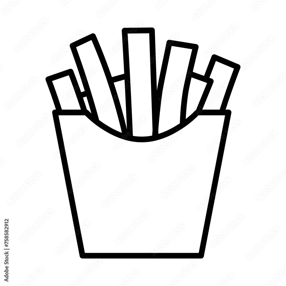 black vector french fries icon on white background