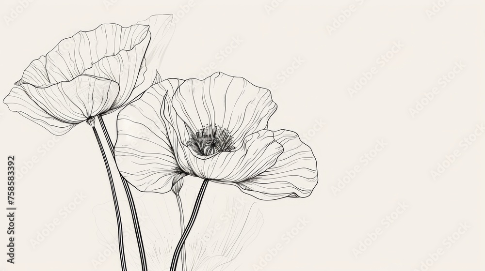 Line art of a poppy flower with minimal contours.