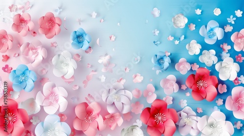 The background of a greeting card has been created from derived paper flowers photo