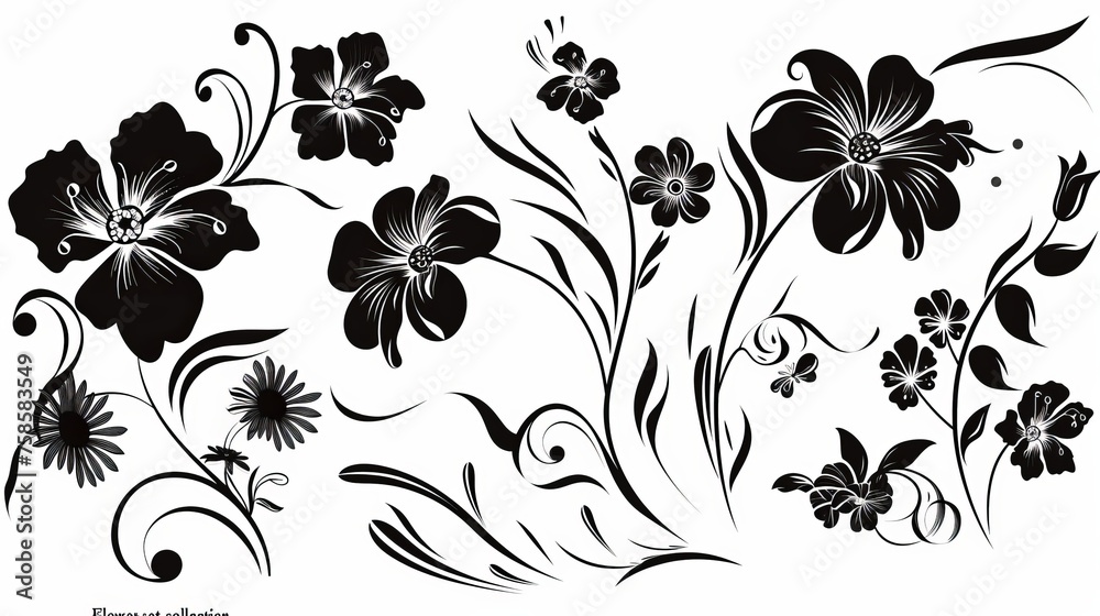 Black flower design elements (from my large 