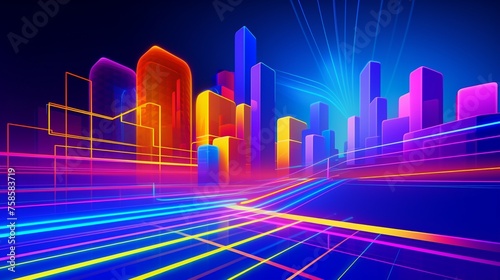 Abstract neon grids and cybernetic structures  a futuristic digital landscape filled with vibrant technology