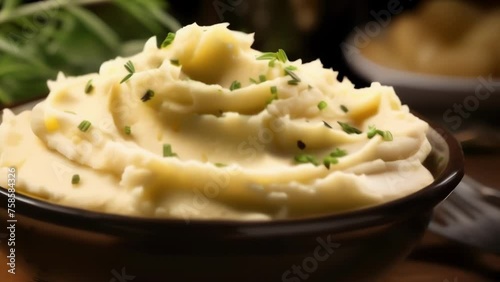 Glistening with slowroasted garlics sweet and earthy essence, these mashed potatoes boast a creamy, luxurious mouthfeel that pairs flawlessly with any main course. photo