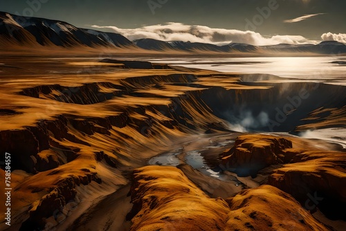 The sulphuric golden brown landscape of Iceland's geothermal area