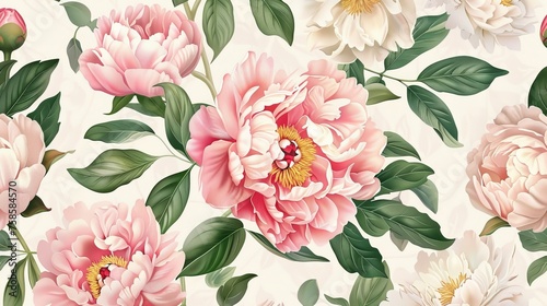 Floral pattern with peony. Modern illustration.