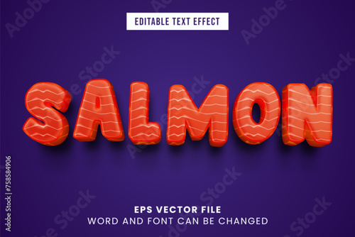 Salmon fish text effect. Sushi food text style