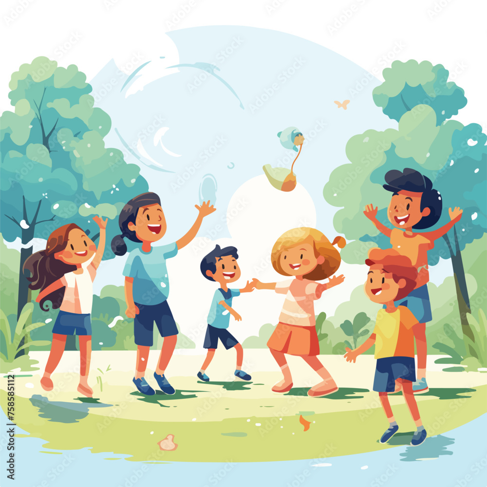 A group of children character have a water balloon