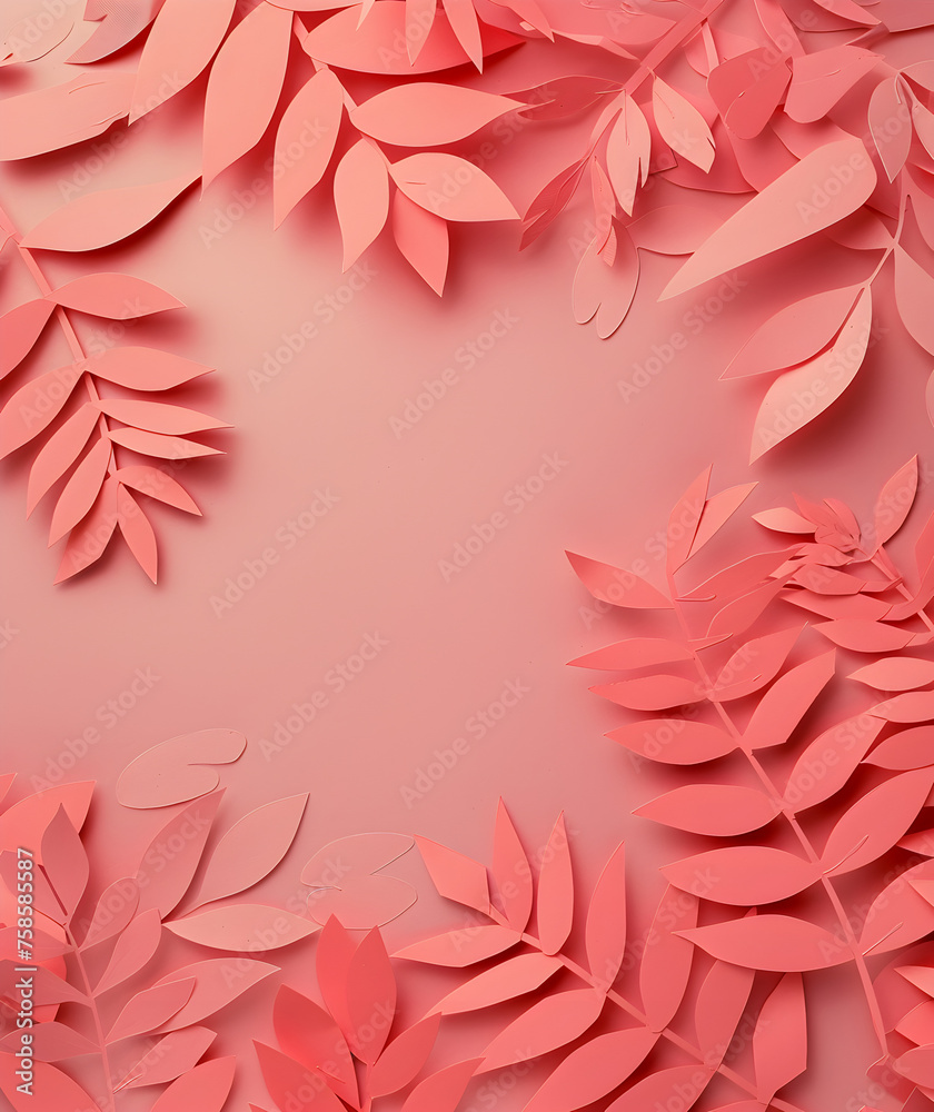 Pink Background with Cutout Leaves