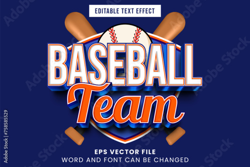 Baseball team tournament editable text effect. Sport text style