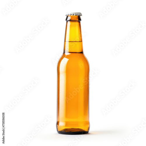 Standard beer bottle without label on isolated white background