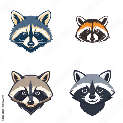 Flat logo of big animal Raccoon isolated on white background