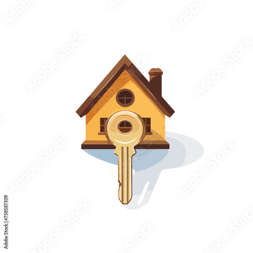 A house key with a ring. flat vector illustration 