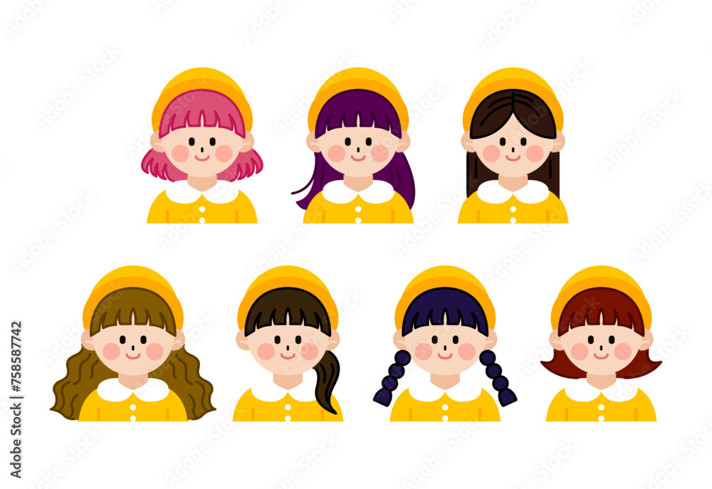 cute kindergarten girls in yellow kindergarten uniforms