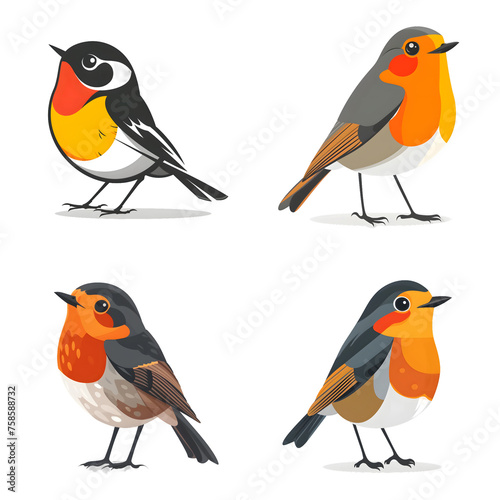 Flat logo of big birds Robin on isolated white background