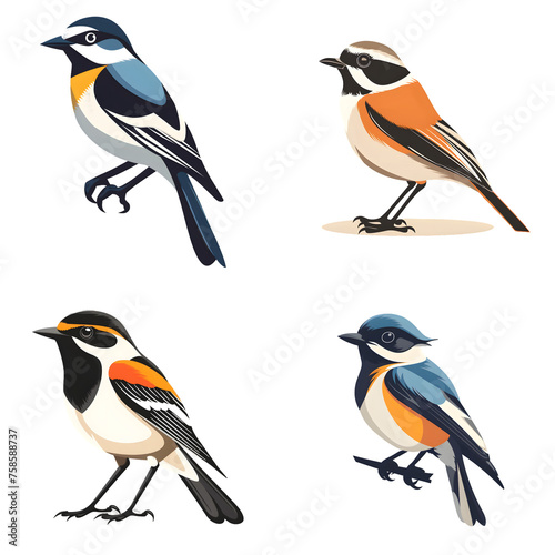 Flat logo of big birds Shrike on isolated white background photo