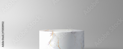 white marble podium in minimal background 3D render