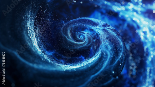 abstract spiral dark blue tech particles background