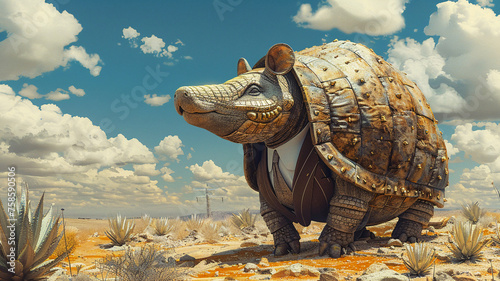 Whimsical armadillo in a suit rolling towards financial success © INsprThDesign