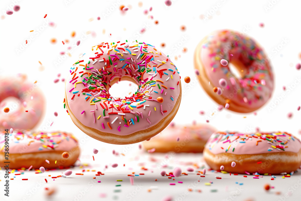 Sprinkle Donuts on White Background 