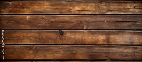 A detailed closeup of a brown hardwood plank wall with a distinct grainy texture, featuring an amber wood stain on the rectangular plywood pattern