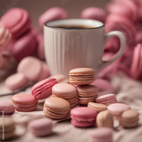 Macarons and coffee -Generative AI photo