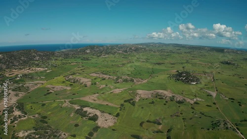 flying over meadows and fields from a drone. mountain view. the view from the drone. northern Cyprus
