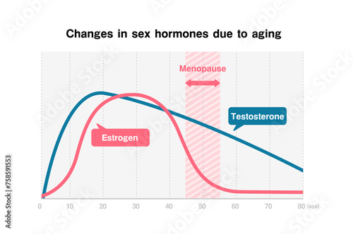 Graph of changes in sex hormones (estrogen and testosterone) due to aging