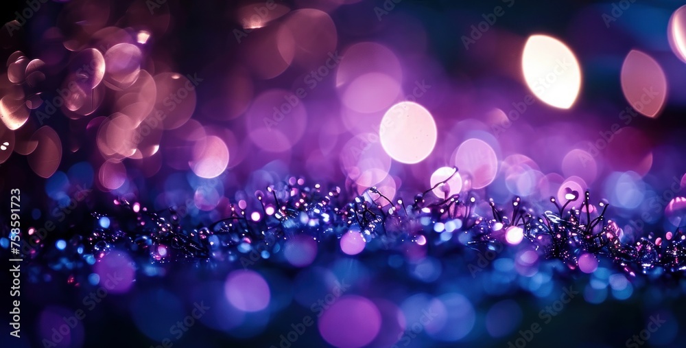 Purple bokeh, raining light, blurry lights, blurry background, violet, mauve, confettis on a black background, underwater, night lights, city lights, haze, depth of field, round bokeh, Generative AI - obrazy, fototapety, plakaty 
