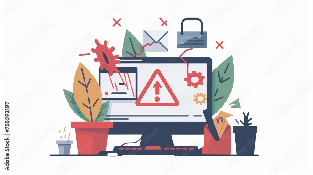 Isolated flat graphic modern illustration of a danger alert and dangerous website warning concept. Error information, computer virus, fake web-site, online fraud, malware. Isolated flat graphic modern illustration of a danger alert and dangerous website warning concept. Error information, computer virus, fake web-site, online fraud, malware.