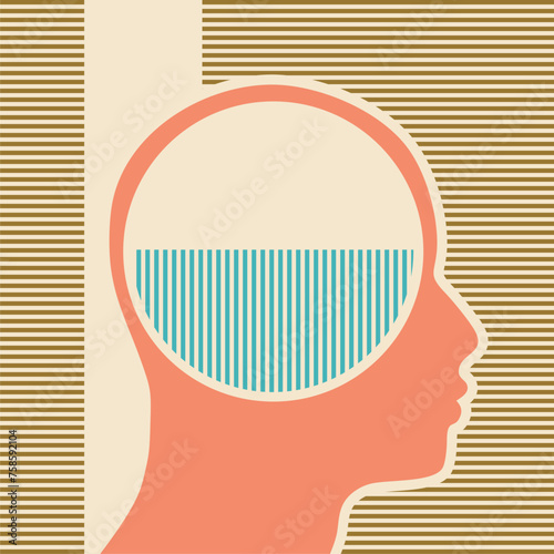 Man avatar profile view textured by lines pattern. Social and mental health psychiatric disease concept. Memory and solution, searching and thinking.