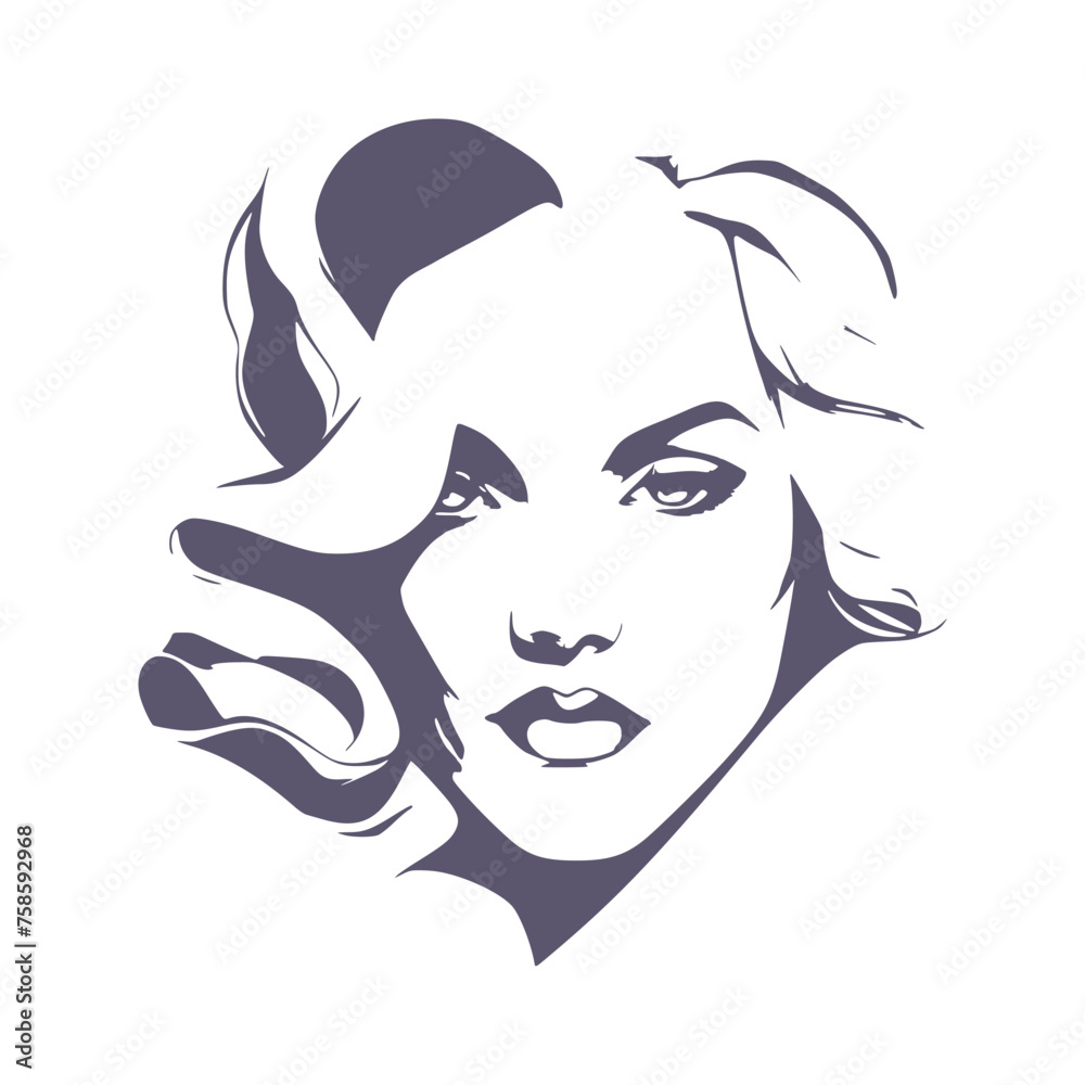 Young woman face front view in low key style. Elegant silhouette of a female head. Young woman face front view in low key style. Elegant silhouette of a female head.