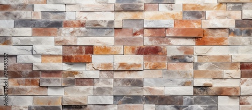 A closeup of a beige brick wall with a geometric pattern, showcasing the intricate design of the rectangular building material. The art of brickwork is highlighted in this woodlike flooring photo