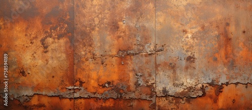 A close up of a weathered brown metal wall resembling abstract art. It contrasts with the natural landscape of grass and wood flooring