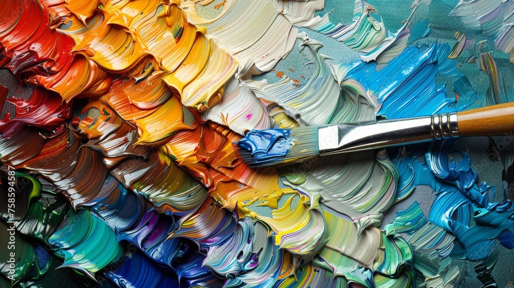 a paintbrush mixing colour on a palette