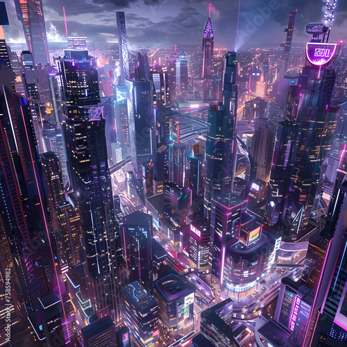 Neon Cyberpunk Cityscape generative ai