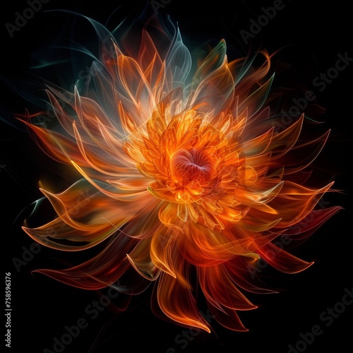 Aster Made of Flames and Fire, Isolated on Black. An Illustration made in part with Generative AI. 