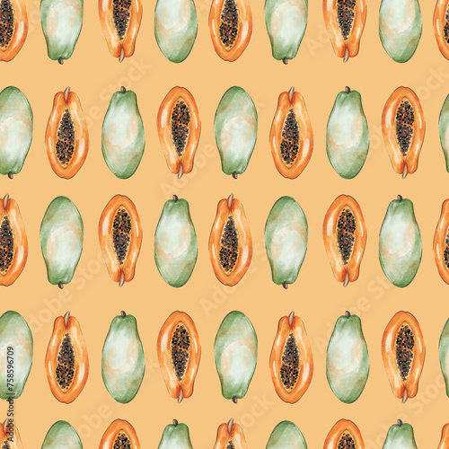 Seamless pattern with watercolor papaya