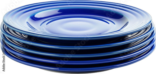 Stacked cobalt blue porcelain plates form a mesmerizing 3D pattern on a clean, white background. 💙🍽️