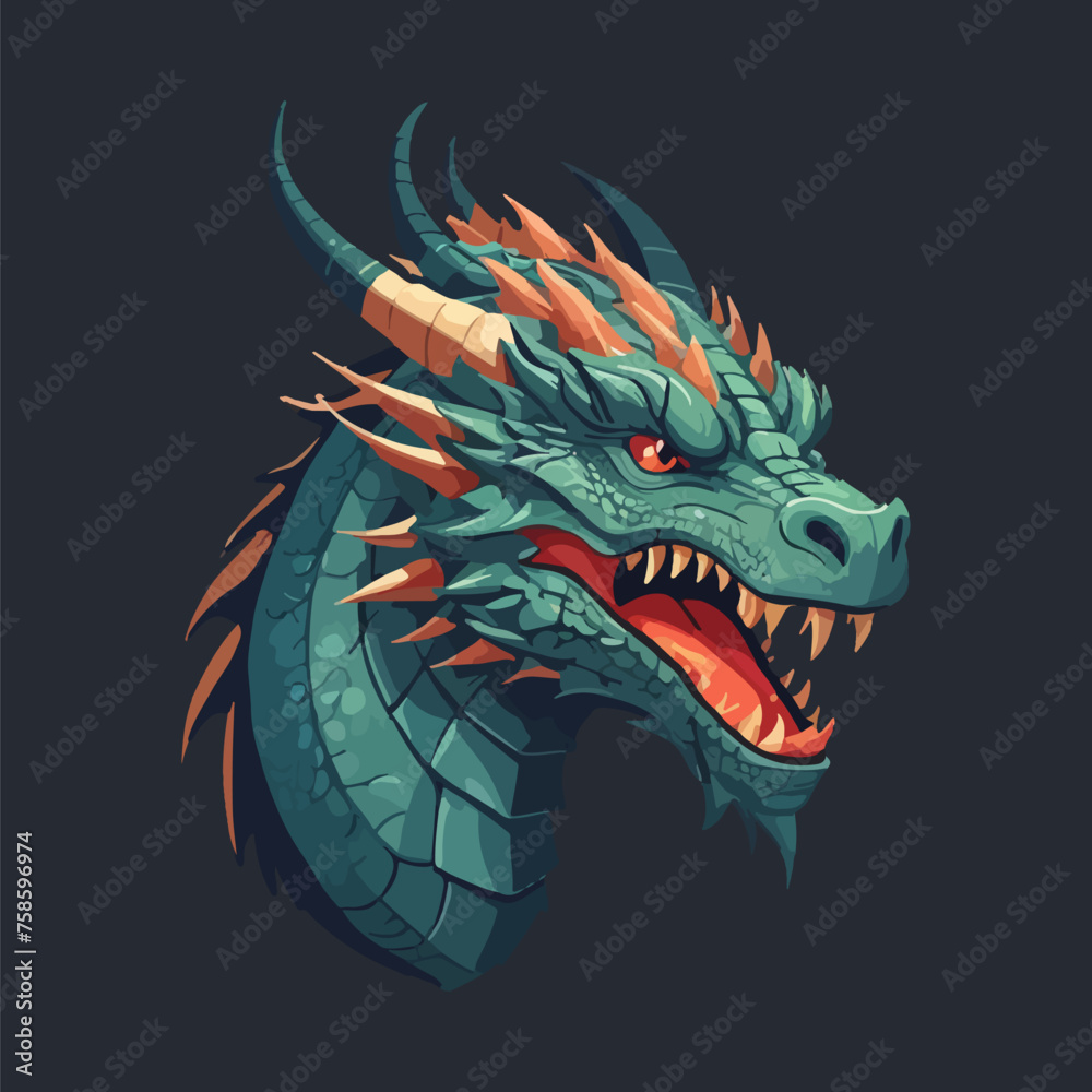 Dragon head illustration with green scales and sharp teeth. Dragon head illustration with green scales and sharp teeth.