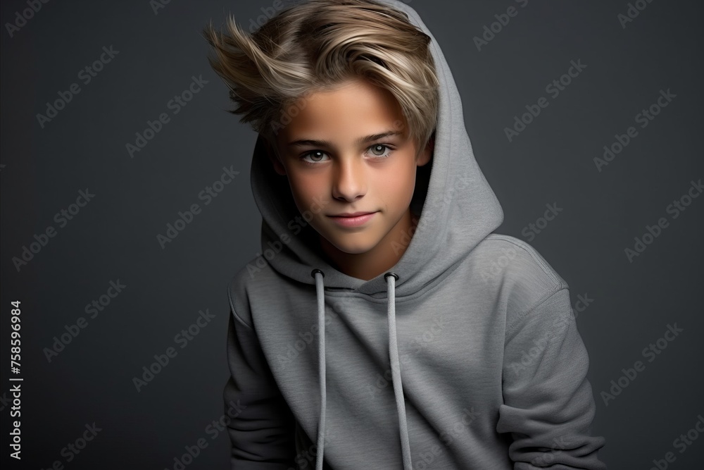 Portrait of a handsome young man in a gray hoodie. Portrait of a handsome young man in a gray hoodie.