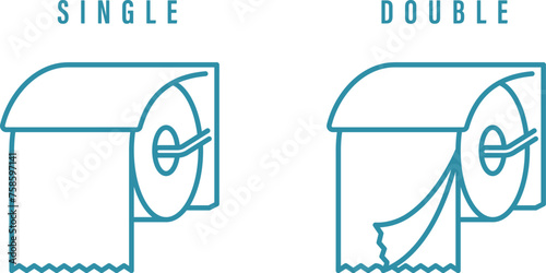 トイレットペーパー：シングルとダブルの線画セット（ホルダー付き） photo