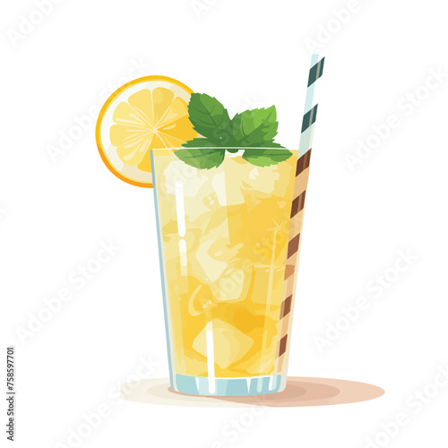 A refreshing glass of lemonade with a straw. flat v