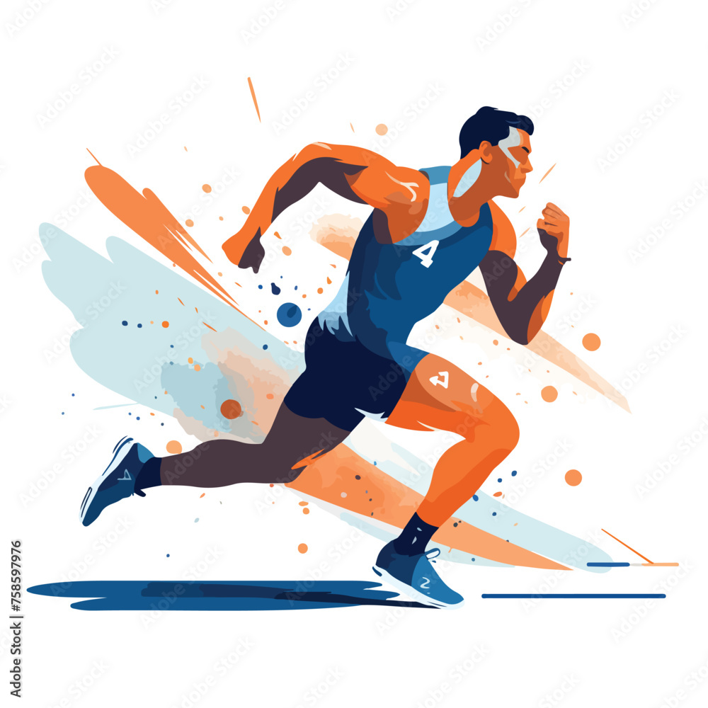 A runner sprinting down a track. flat vector 