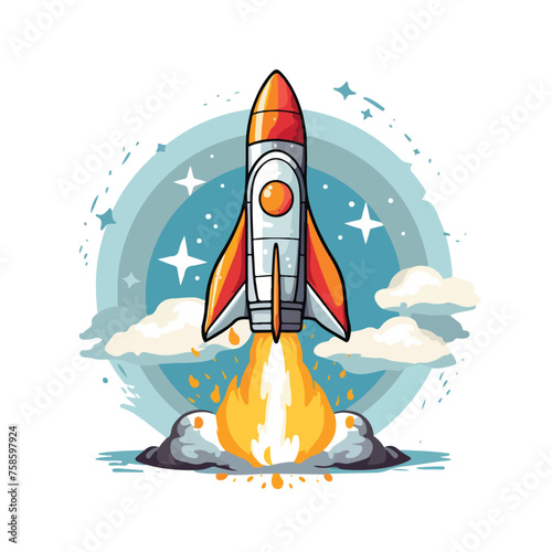 Fototapeta Naklejka Na Ścianę i Meble -  A rocket blasting off into space Two colors for rocket