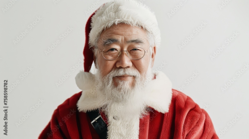 japanese man dressed as santa clause - isolated on white studio background japanese man dressed as santa clause - isolated on white studio background