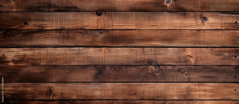 Naklejka premium A closeup of a brown hardwood wall with a row of amber wooden planks, showcasing a beautiful brick pattern and varying tints and shades