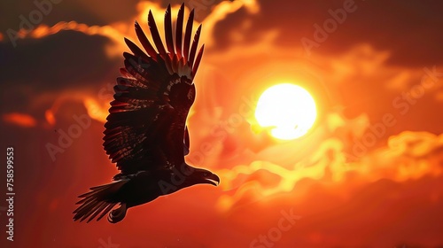 Image of a silhouette of an eagle against the setting sun.