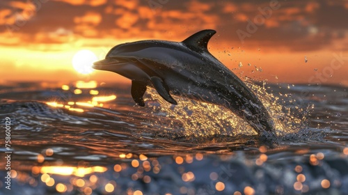 Dolphin is jumping out of water in ocean