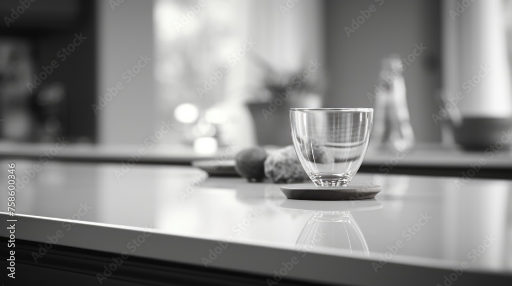 Glass cup is sitting on coaster on countertop Glass cup is sitting on coaster on countertop