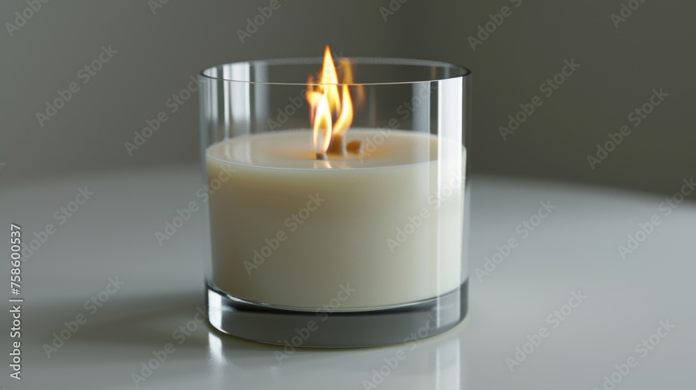 Candle is lit in glass container
