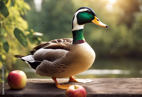 apple ready Duck eat Wood Easter Kitchen Backgrounds Fruit Poultry Equipment Savoury Main course White meat Basic food Cooking method Copy space Directly above leg and drink